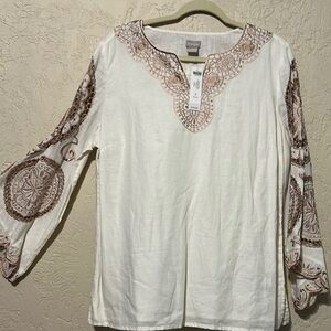 Embroidered White and Brown Women's Top